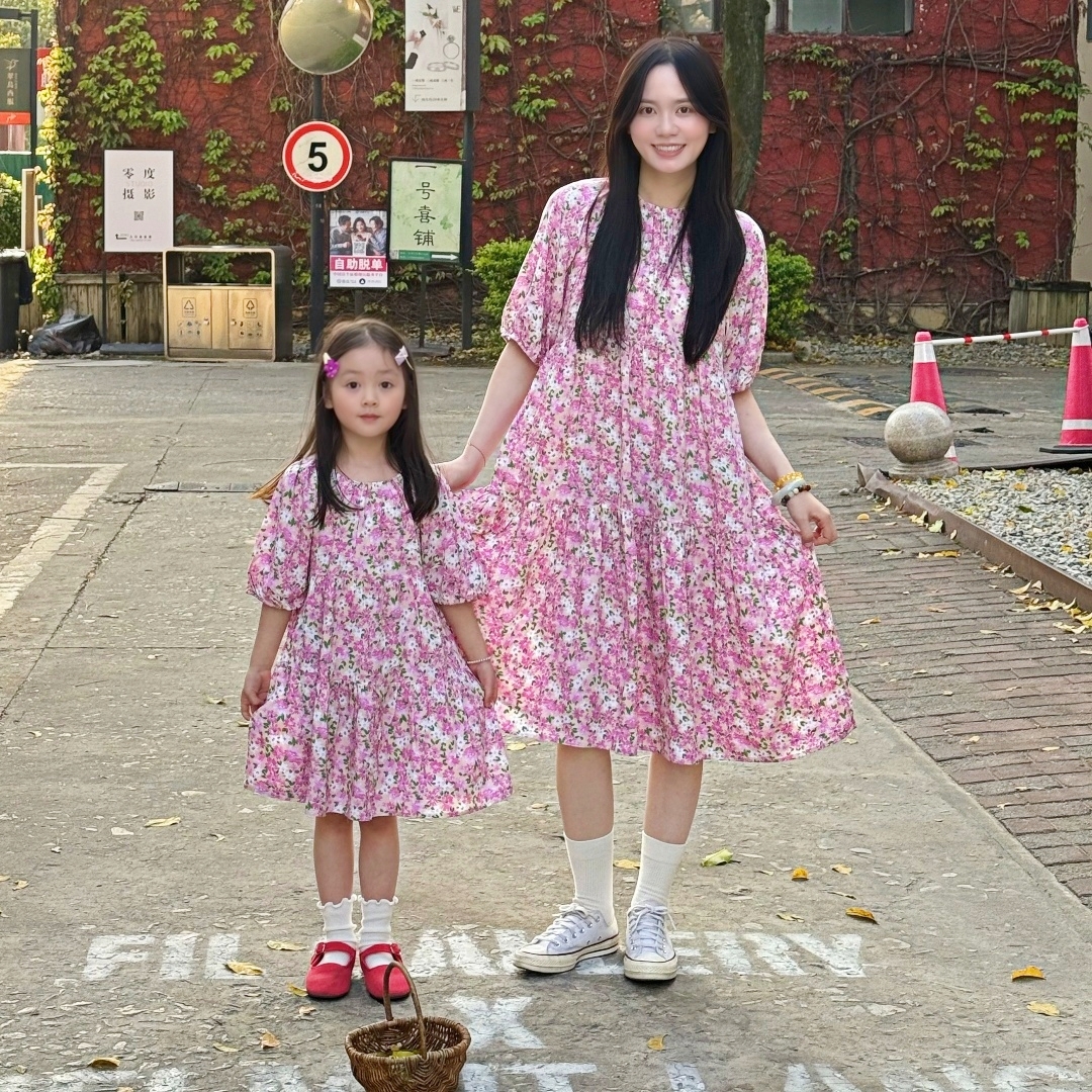 【能旅游的睡裙】儿童连衣裙女童亲子装小女孩夏季韩版裙宝宝碎花