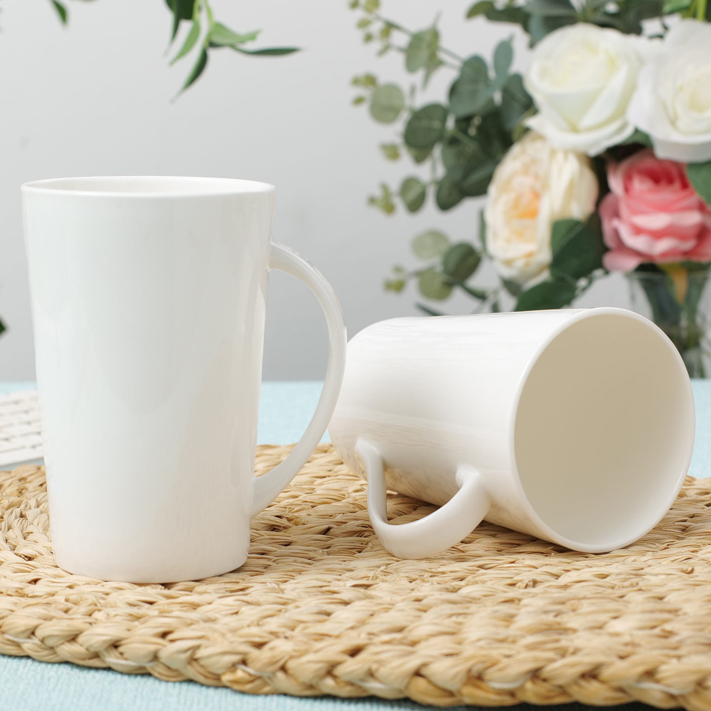 纯白色骨瓷马克杯简约酒店陶瓷杯
