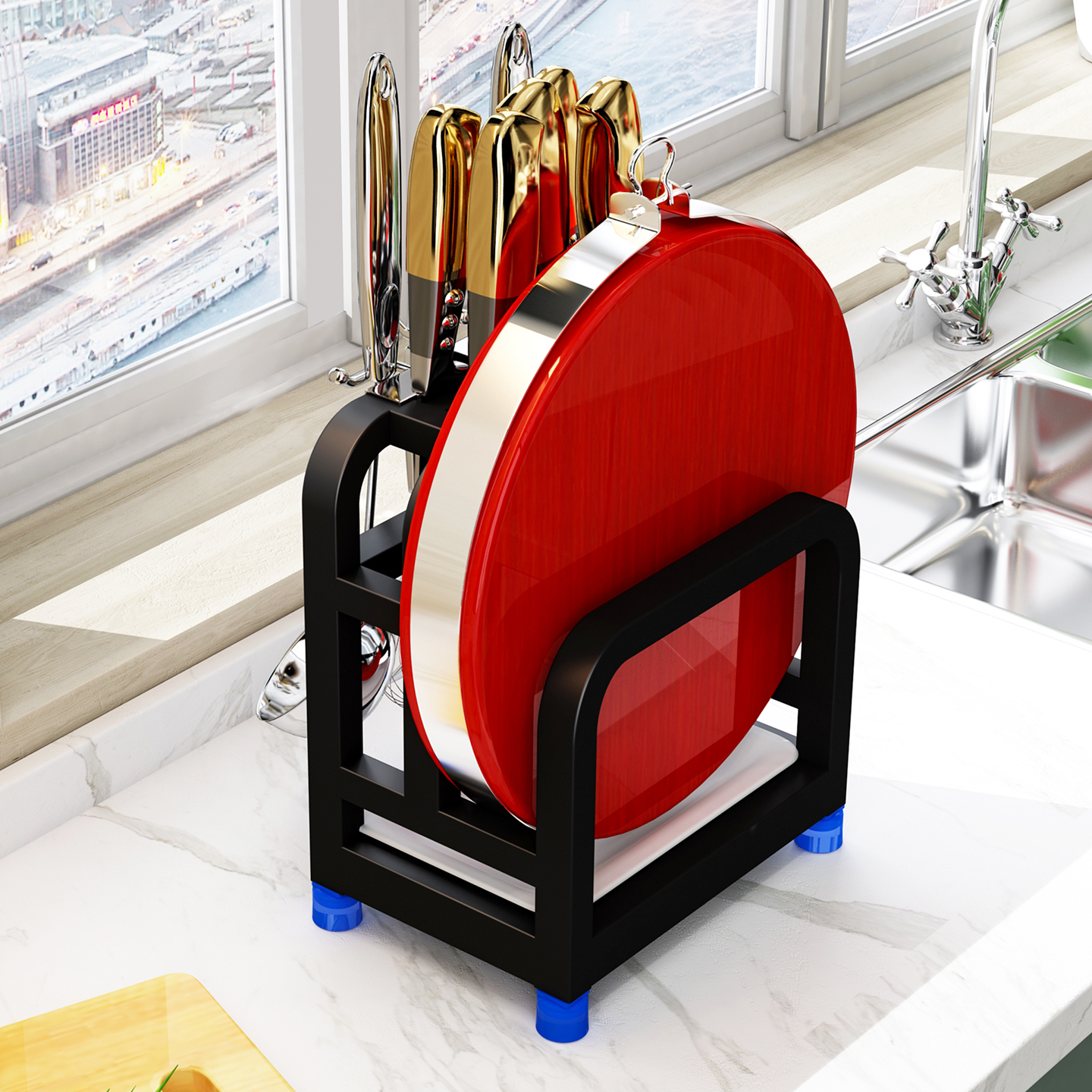 304不锈钢厨房刀架砧板架菜板案板菜刀收纳置物架子台面壁挂两用