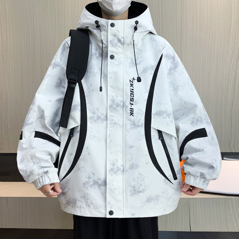 春秋男生扎染连帽冲锋衣潮流外套
