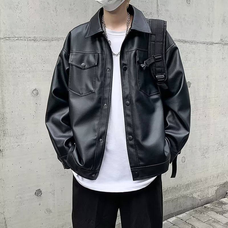 美式春秋季机车皮衣男韩版潮流P皮衣