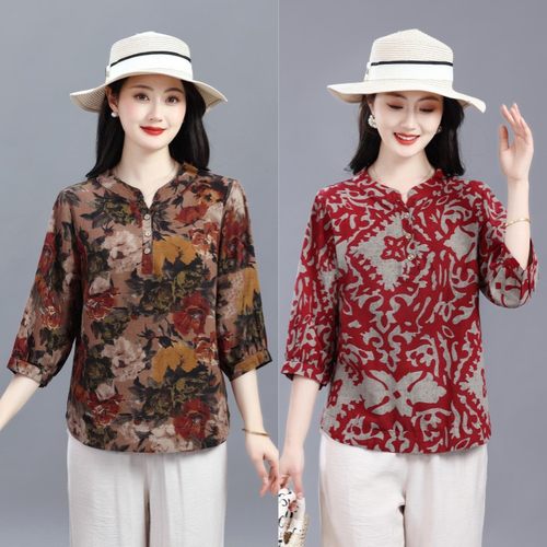七分袖秋装中老年女衬衫