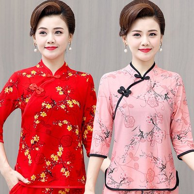 宽松立领中老年女装夏装小衫