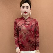 妈妈装 改良旗袍盘扣打底衫 中老年女装 新款 春装 洋气国风款 长袖 T恤