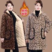 加绒加厚豹纹冬季 保暖棉衣长款 中长款 罩衣新款 棉袄棉服时尚 外套