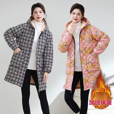 冬季中长款加绒加厚棉罩衣宽松