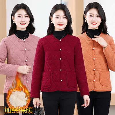 棉服秋冬妈妈加绒短款洋气宽松
