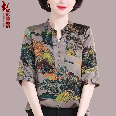 妈妈装夏季2024新款印花宽松洋气