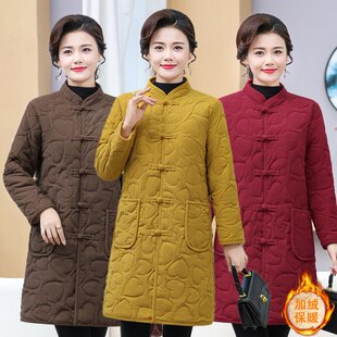 2026冬季新款中老年女装妈妈装唐装中长款大码加绒加厚国风款棉袄