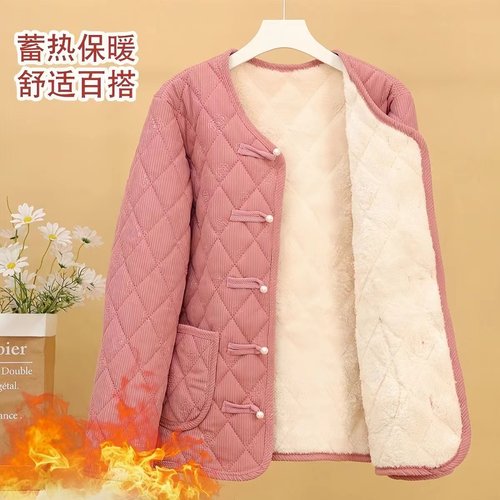 加绒冬季保暖无领棉服宽松