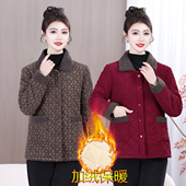 翻领加绒加厚棉衣短款 中老年女装 条绒印花洋气保暖棉袄 妈妈装 新款