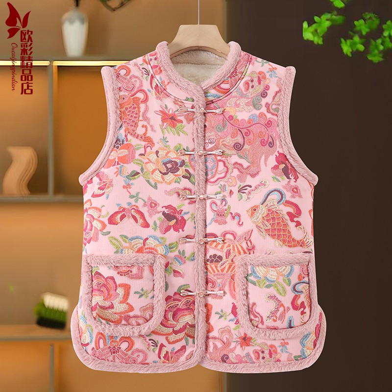 中式马甲加绒加厚棉衣秋冬洋气