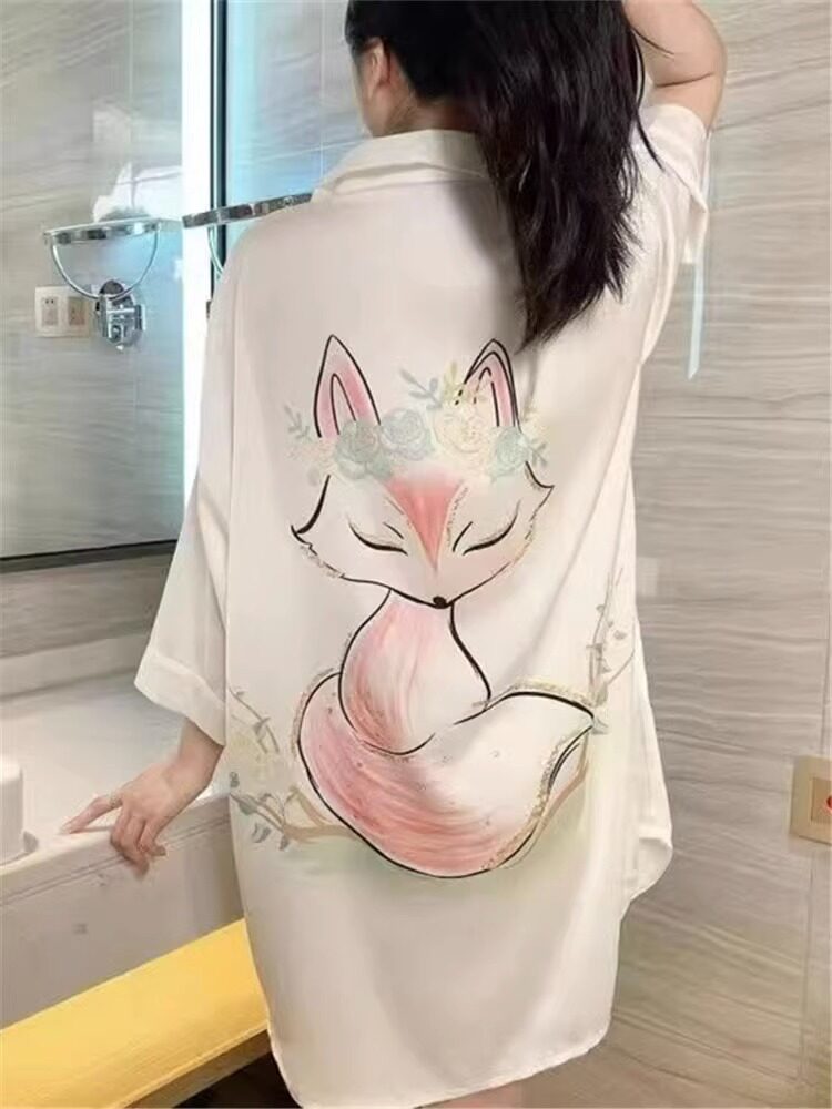 여성 여름 섹시한 2023 새로운 하이 엔드 여성의 대형 반팔 셔츠 잠옷을위한 얼음 실크 잠옷