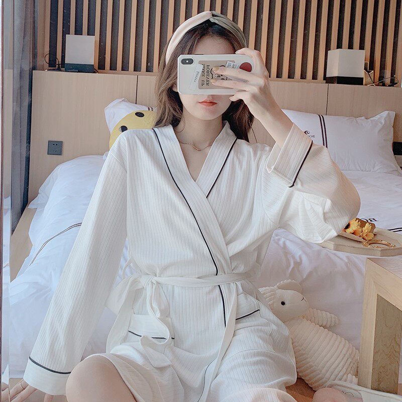 睡袍女长袖纯棉浴袍美容院和服春秋款专用睡裙女款睡衣2021年新款