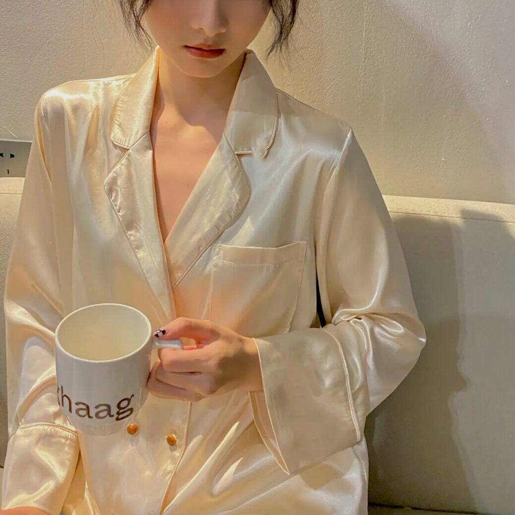 ins风高级感长袖睡衣女网红风秋款2022年新款高级家居服长裤套装