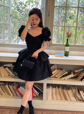 DAC【松露小姐】肌理感法式泡泡袖公主高腰短袖显瘦蓬蓬连衣裙短