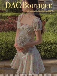 巨美法式 泡泡袖 少女吊带短袖 新款 长短裙 碎花连衣裙女2024夏季 DAC