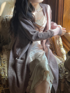 【微瑕】中长款慵懒风针织开衫女春新款韩版复古宽松加厚毛衣外套