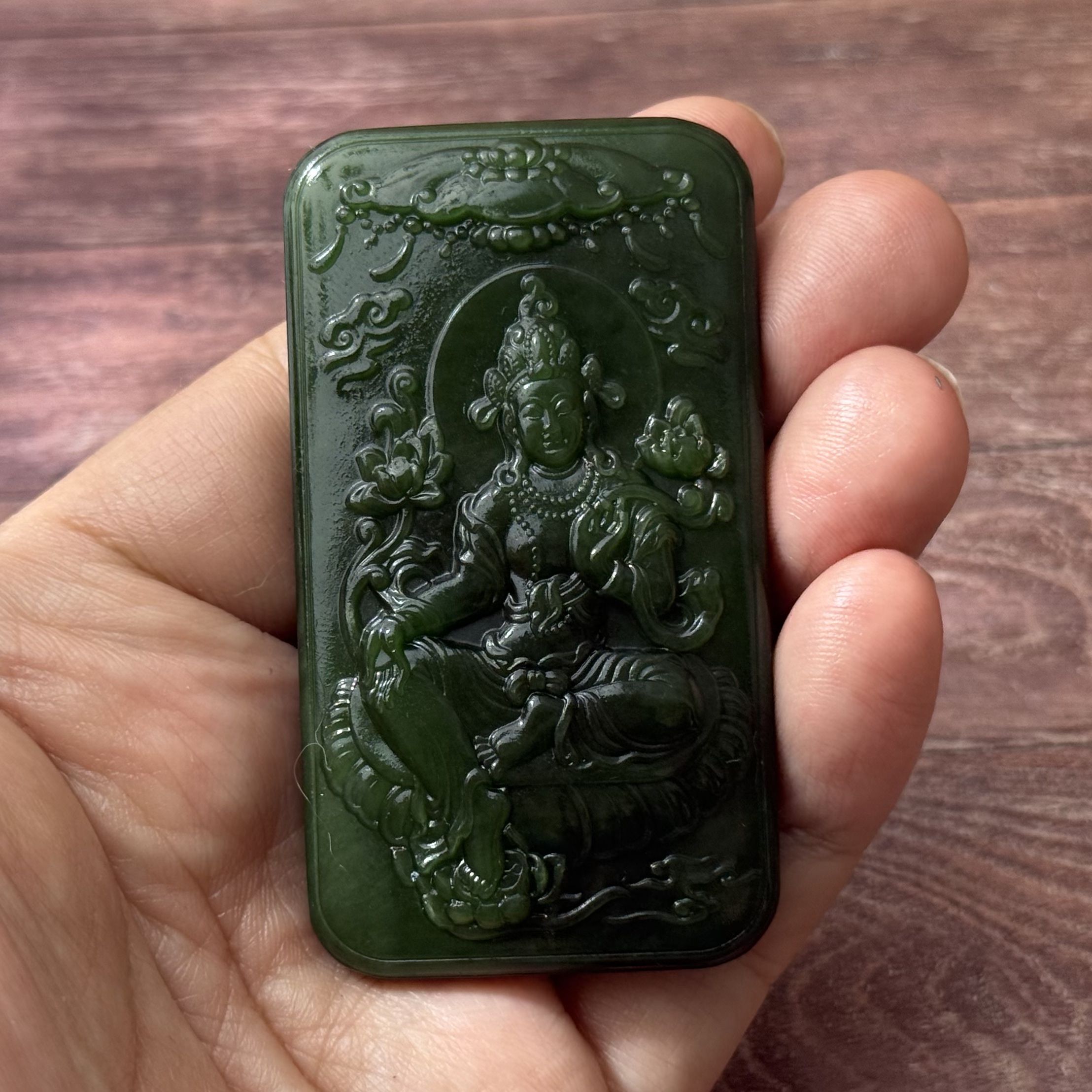 【保证真品】天然和田玉俄罗斯碧玉度母挂牌
