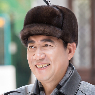 中老年男士整貂皮帽子冬季老人水貂裘皮帽红军户外休闲保暖鸭舌帽