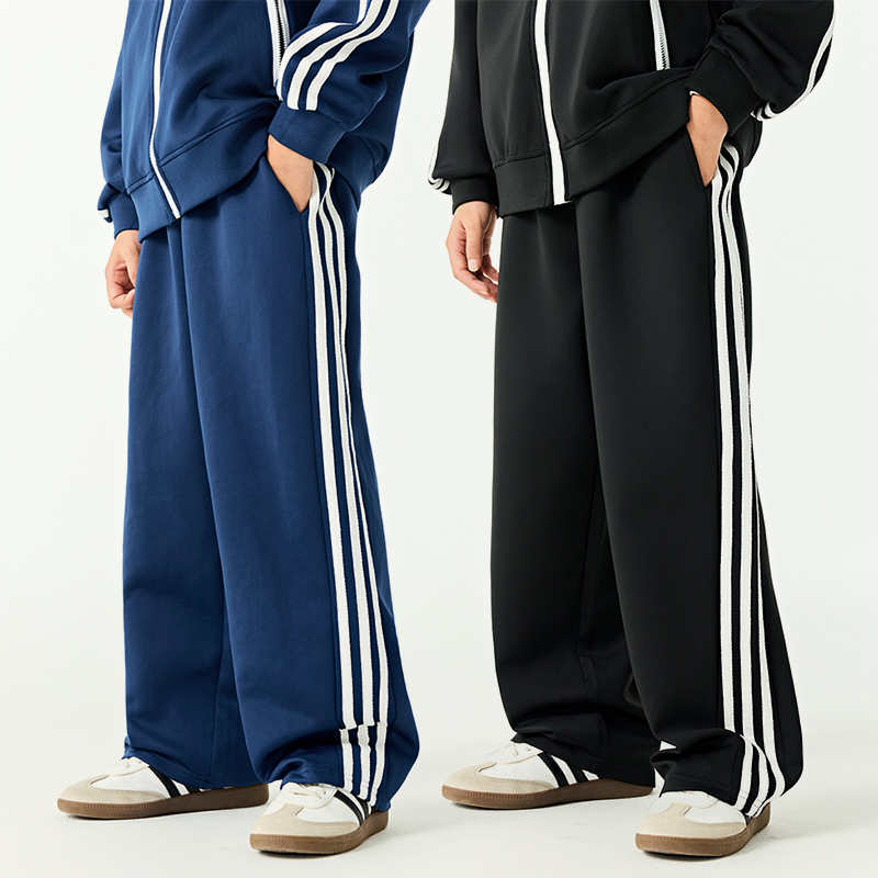 美式复古休闲阔腿运动裤宽松舒适