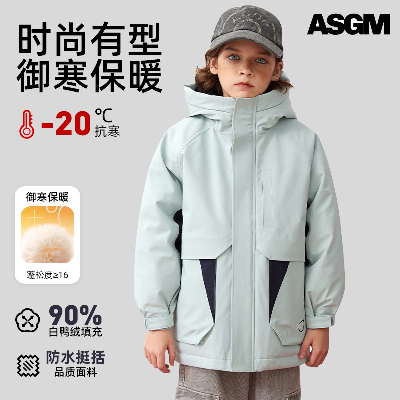 日单童装中大童加厚羽绒服童中大童2025秋冬工装外套外贸原单出口