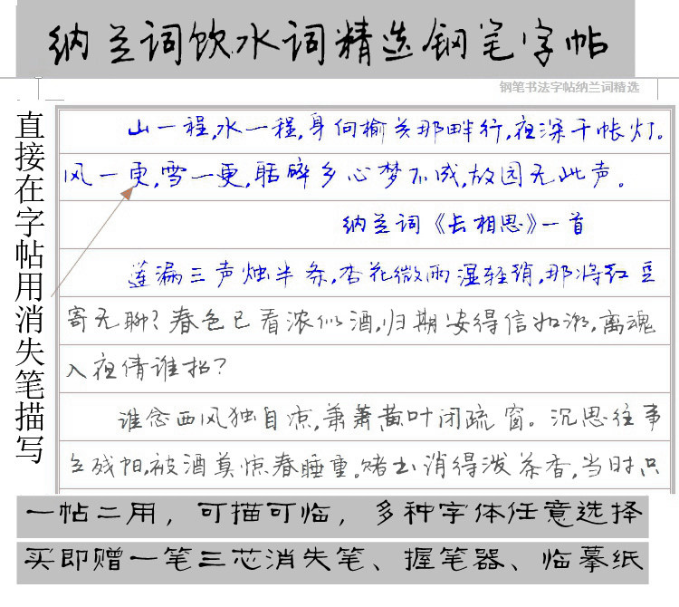 李洪川行书纳兰词饮水词钢笔字帖成人学生练字手写体连笔女生硬笔