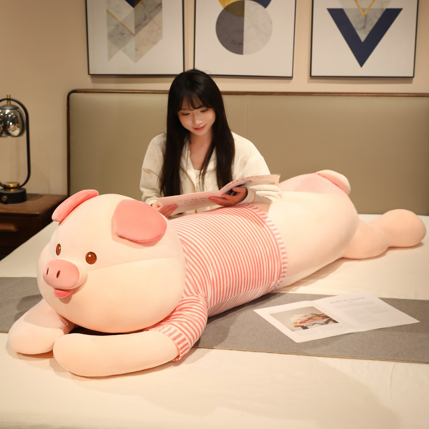 趴趴猪玩偶睡觉抱小猪抱睡公仔床上娃娃长条抱枕女生专用毛绒玩具