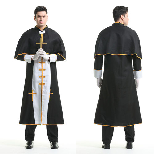 Cosplay牧师 罗马神父 黑袍派对服 男款万圣节服装职业角色扮演