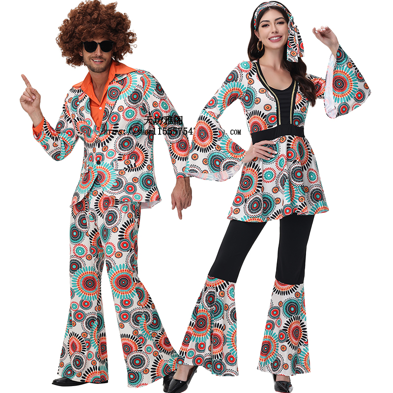 复古嘻哈花纹DISCO情侣演出服80