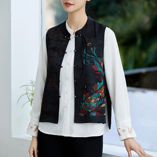 马甲坎肩小衫 2026夏季 上衣无袖 气质优雅国风真丝刺绣女装 2636 新款