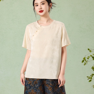 圆领通勤丝缎纯色短袖上衣T恤