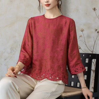 新中式国风优雅气质镂空真丝上衣
