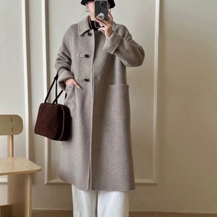 百色依秀1229秋冬新款优雅减龄双面呢羊毛大衣新中式长款毛呢外套