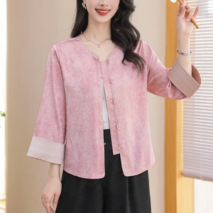3539优雅气质立领七分袖玉石扣国风新中式女装上衣衬衫夏季新款