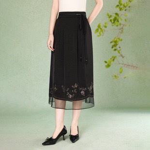 丝缎提花裙妈妈装 绮绣缘859优雅刺绣收腰半身裙女2026春季 新款