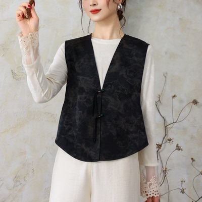 真丝两粒扣无袖坎肩优雅复古马甲