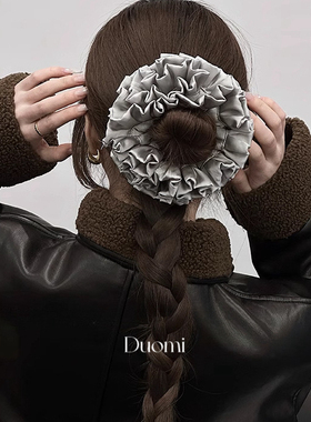 mona同款褶皱头花大肠发圈女款2025新款法式丸子头绣球花发饰