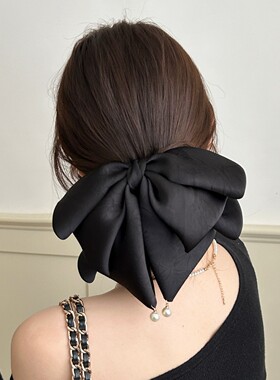 韩系高级感缎面蝴蝶结抓夹质感百搭饱满后脑勺鲨鱼夹马尾发夹头饰