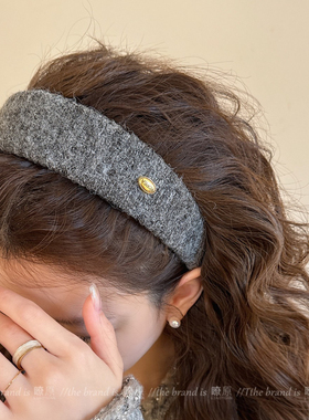 韩系美拉德金标宽边褶皱发箍女高颅顶头箍气质发饰日常外戴压发头