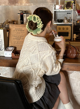 手作人狂喜~秋冬手工钩针毛线大肠发圈女款高端扎丸子头发绳皮筋