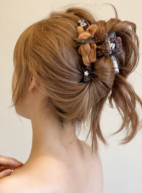 秋冬可爱小兔蝴蝶结AB面抓夹高级感气质时尚简约发夹发饰品