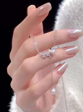 锆石流苏珍珠项链女轻奢小众设计感镶钻精致锁骨链钛钢项饰批发