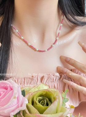 甜美小清新仿天然石珍珠串珠项链女新中式小众轻奢百搭锁骨链配饰