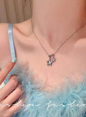 星星镶钻钛钢项链小众设计感嘻哈风女锁骨链颈链时尚毛衣链配饰