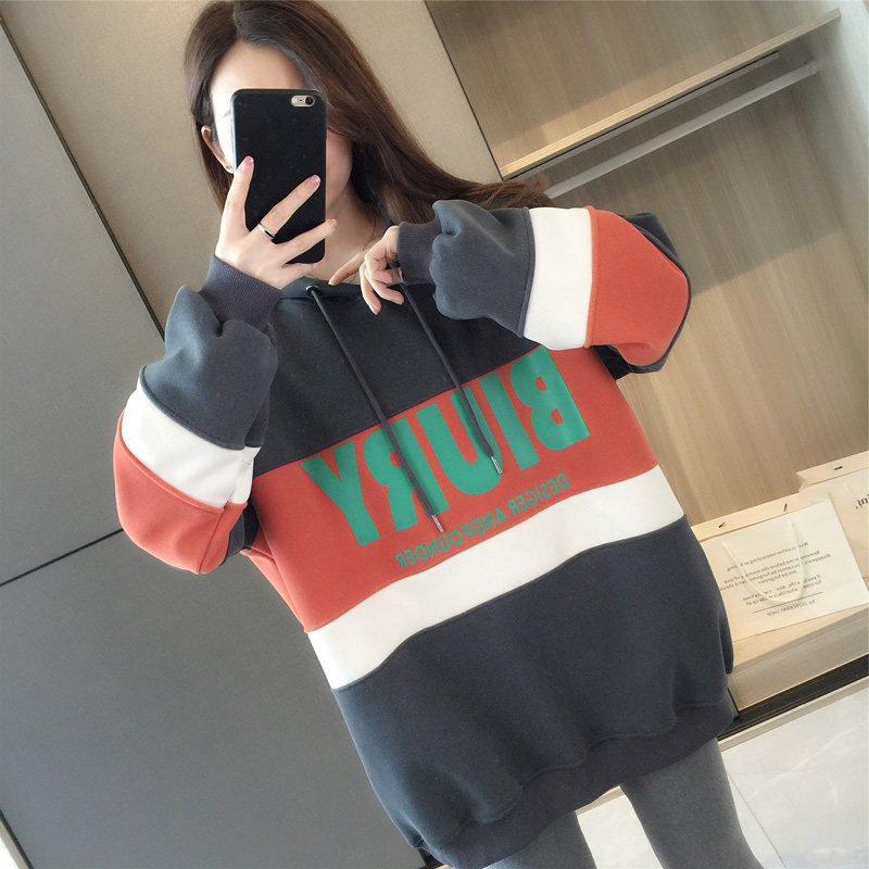 新款慵懒风加绒加厚INS连帽卫衣