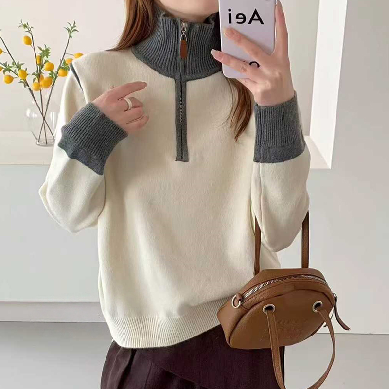 半拉链高领毛衣高级感针织衫