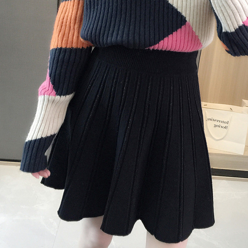 针织半身裙女秋冬高腰裙子