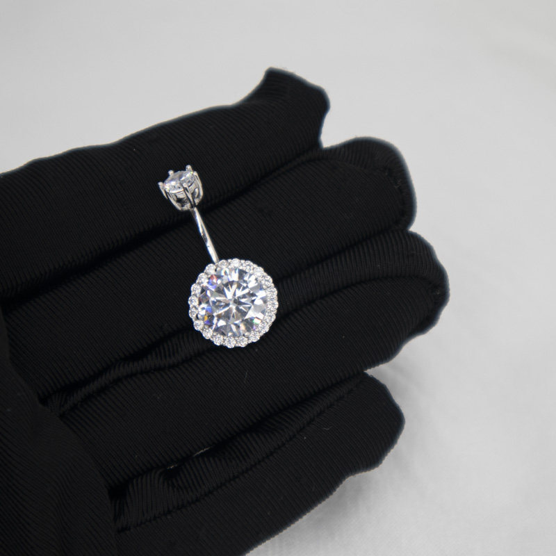 圆钻肚脐钉925纯银肚脐环防过敏养洞闪亮辣妹人体穿刺身体饰品