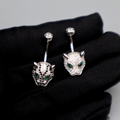 美洲黑豹雪豹子脐钉肚脐环925通体纯银性感精致防过敏欧美流行潮